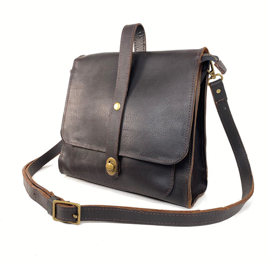 Leather Satchel Purse in Havana Brown