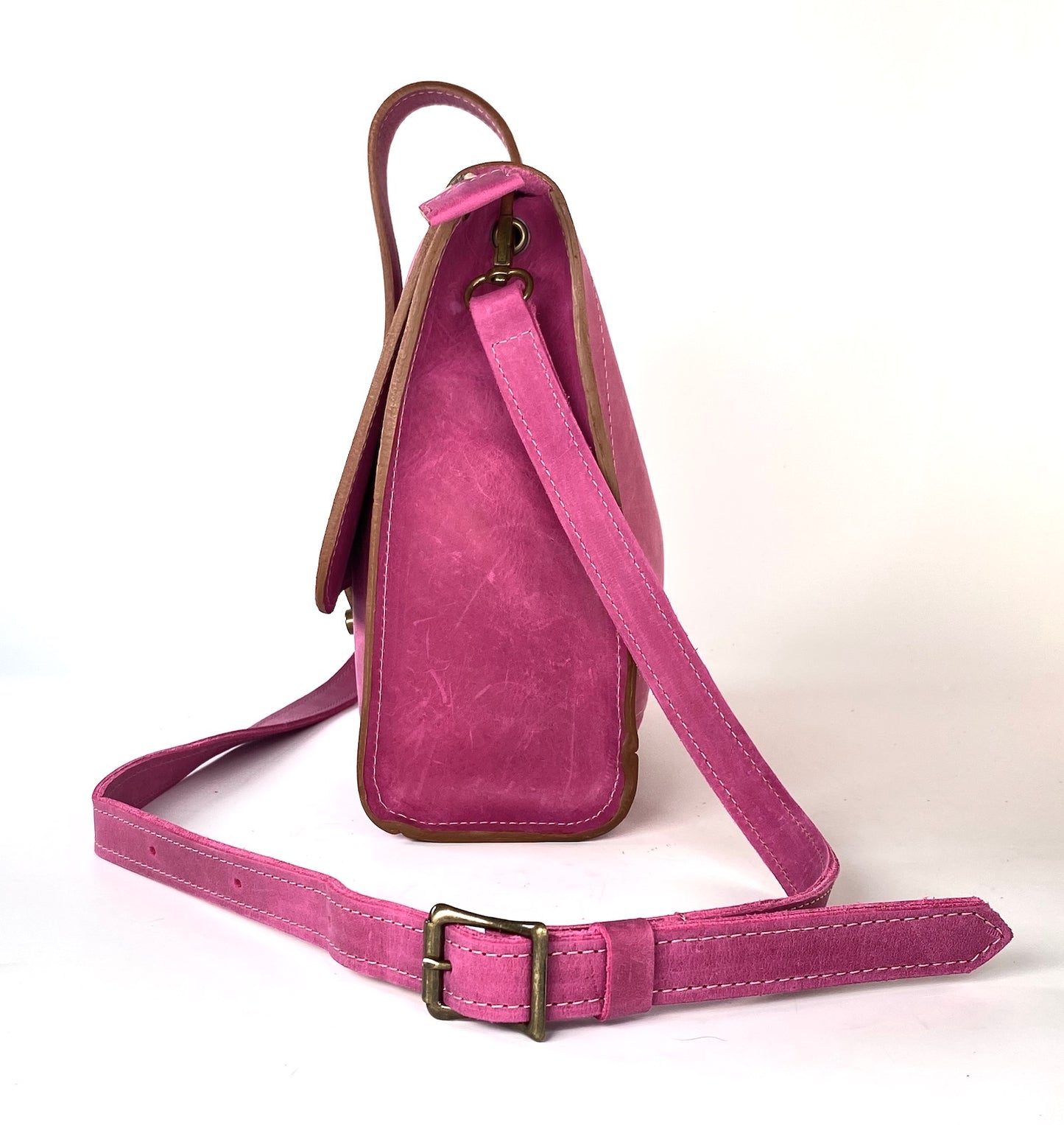 Leather Satchel Purse in Pink