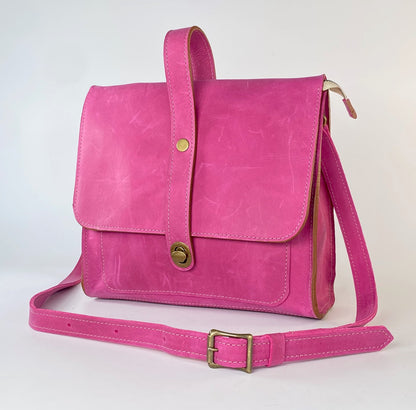 Leather Satchel Purse in Pink