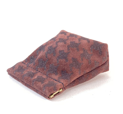 Burgundy Houndstooth Print Leather Squeeze Coin Pouch