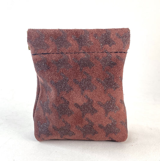 Burgundy Houndstooth Print Leather Squeeze Coin Pouch