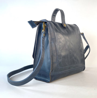 Leather Satchel Purse in Blueberry