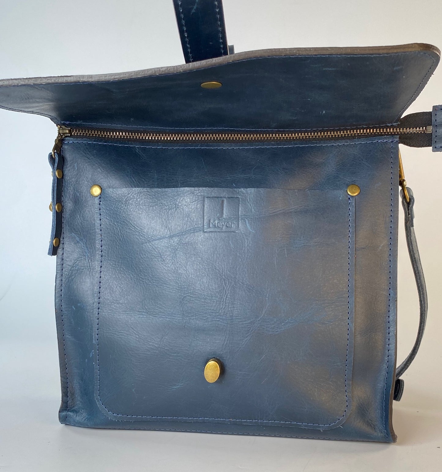 Leather Satchel Purse in Blueberry