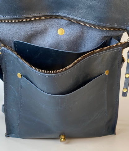 Leather Satchel Purse in Blueberry