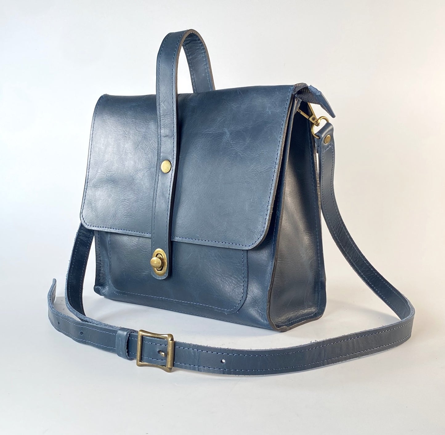 Leather Satchel Purse in Blueberry