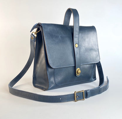 Leather Satchel Purse in Blueberry