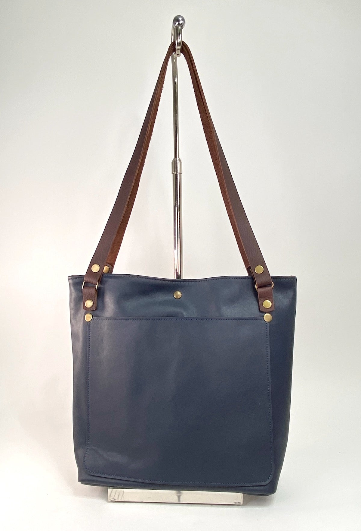 Blue Leather Tote Bag