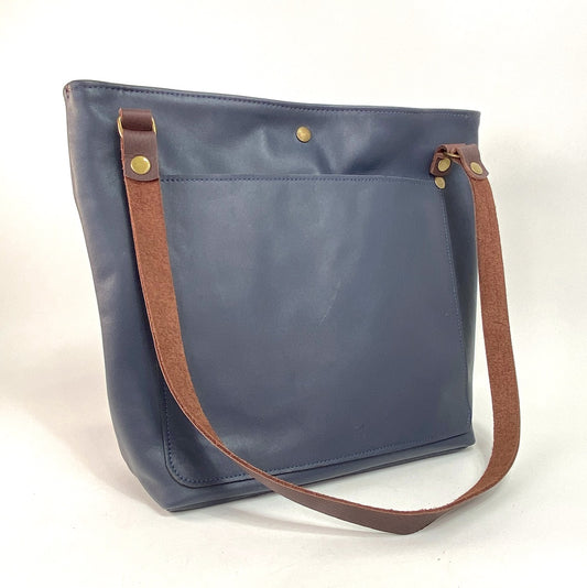 Blue Leather Tote Bag