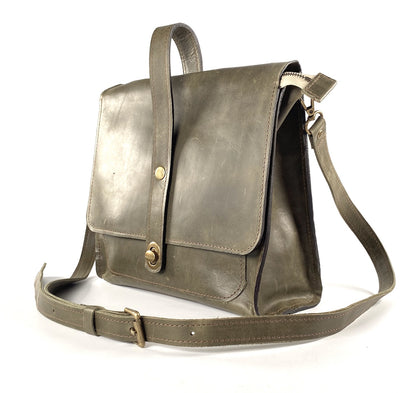 Leather Satchel Purse Hand Stitched in Military Green