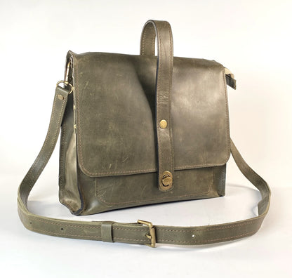 Leather Satchel Purse Hand Stitched in Military Green