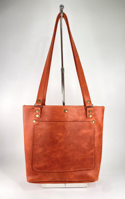 Leather Tote Bag in Orange