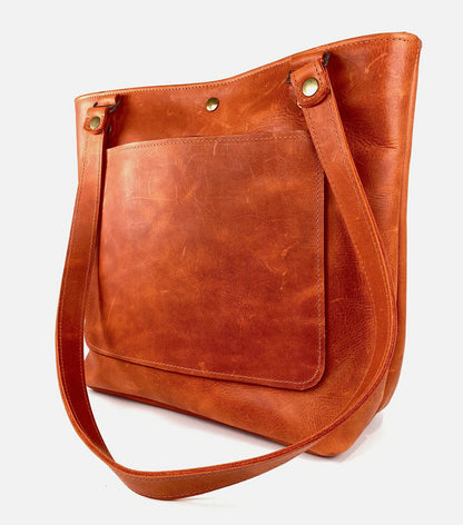 Leather Tote Bag in Orange