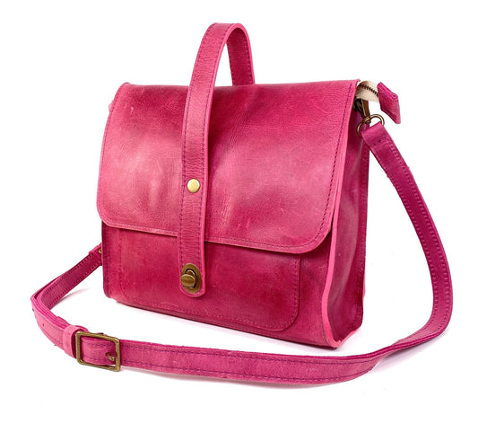 Leather Satchel Purse in Pink