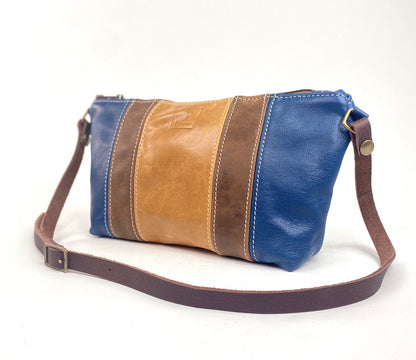 Tagalong Purse in Navy and Tan Leather Stripe