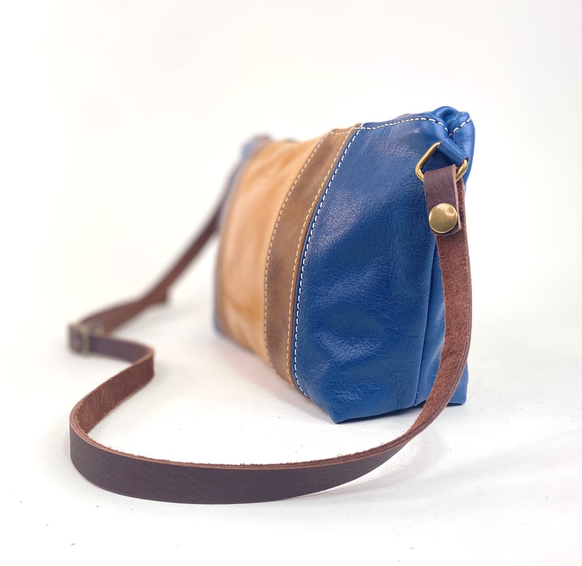 Tagalong Purse in Navy and Tan Leather Stripe