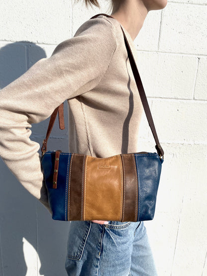 Tagalong Purse in Navy and Tan Leather Stripe