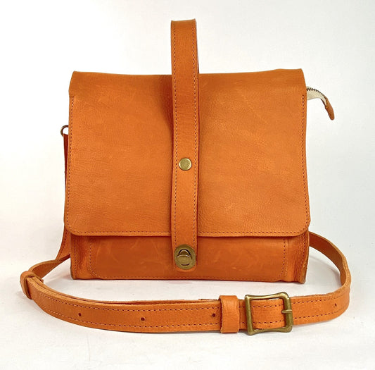 Leather Satchel Purse in Sunflower Tan