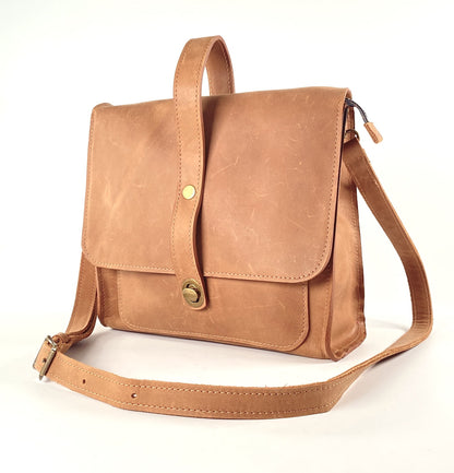 Leather Satchel Purse in Tan