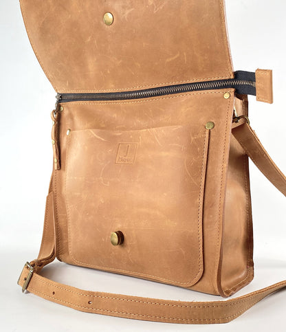 Leather Satchel Purse in Tan