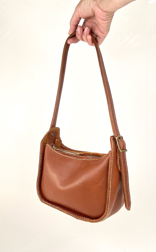 Lily 8 Compact Shoulder Bag Hand Stitched in Honey-Tan Leather 2