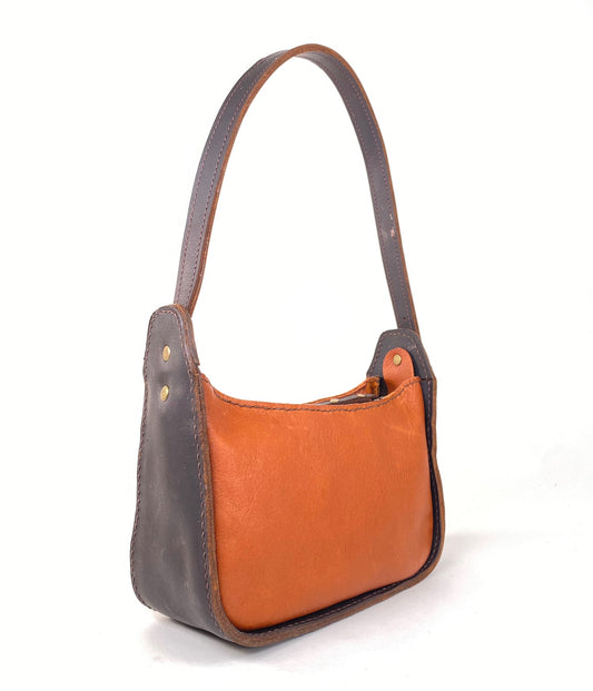 Lily 8 Compact Shoulder Bag Hand Stitched in Two-Toned Honey-Tan Leather & Dark Brown