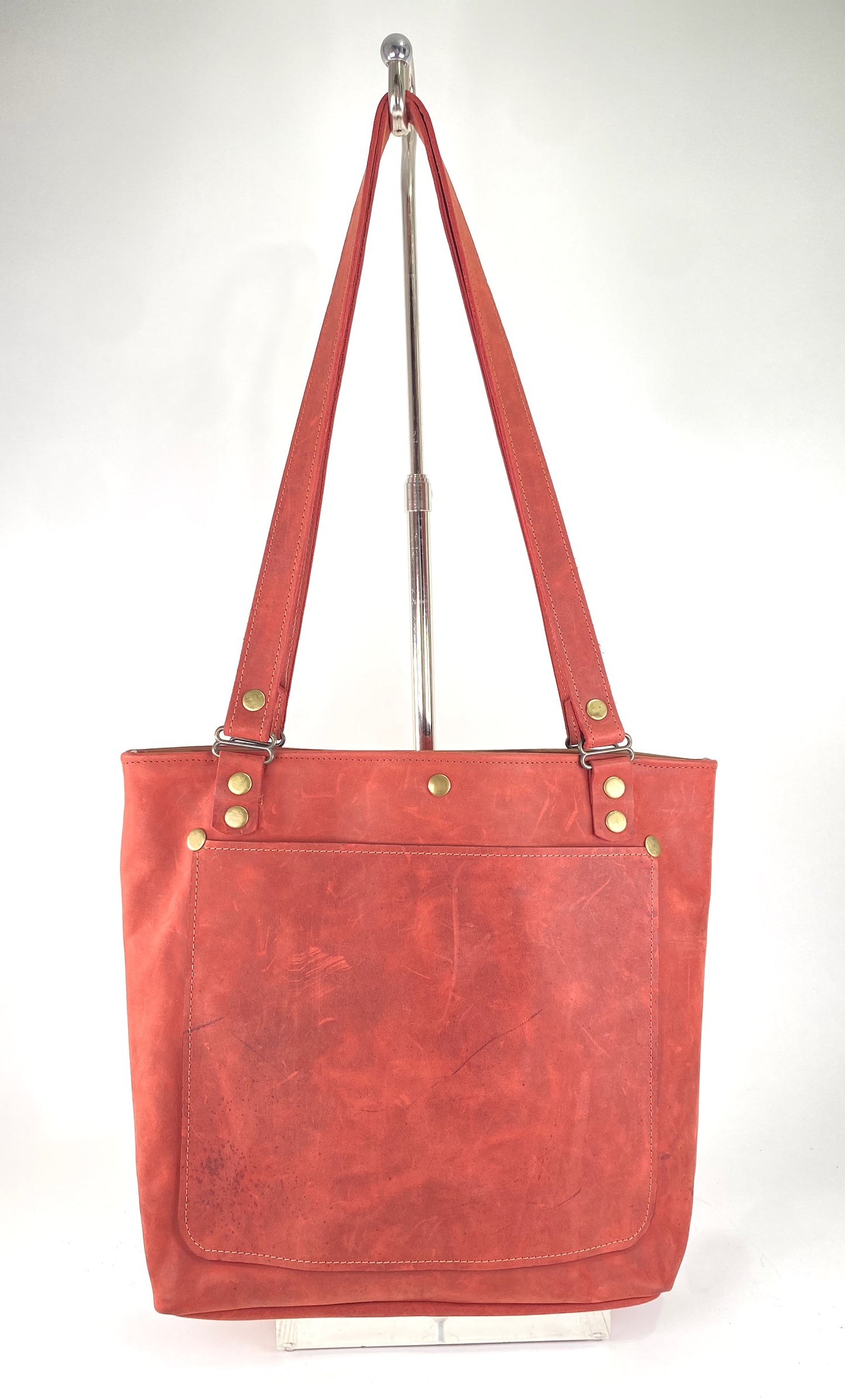 Leather Tote Bag in Tomato Red