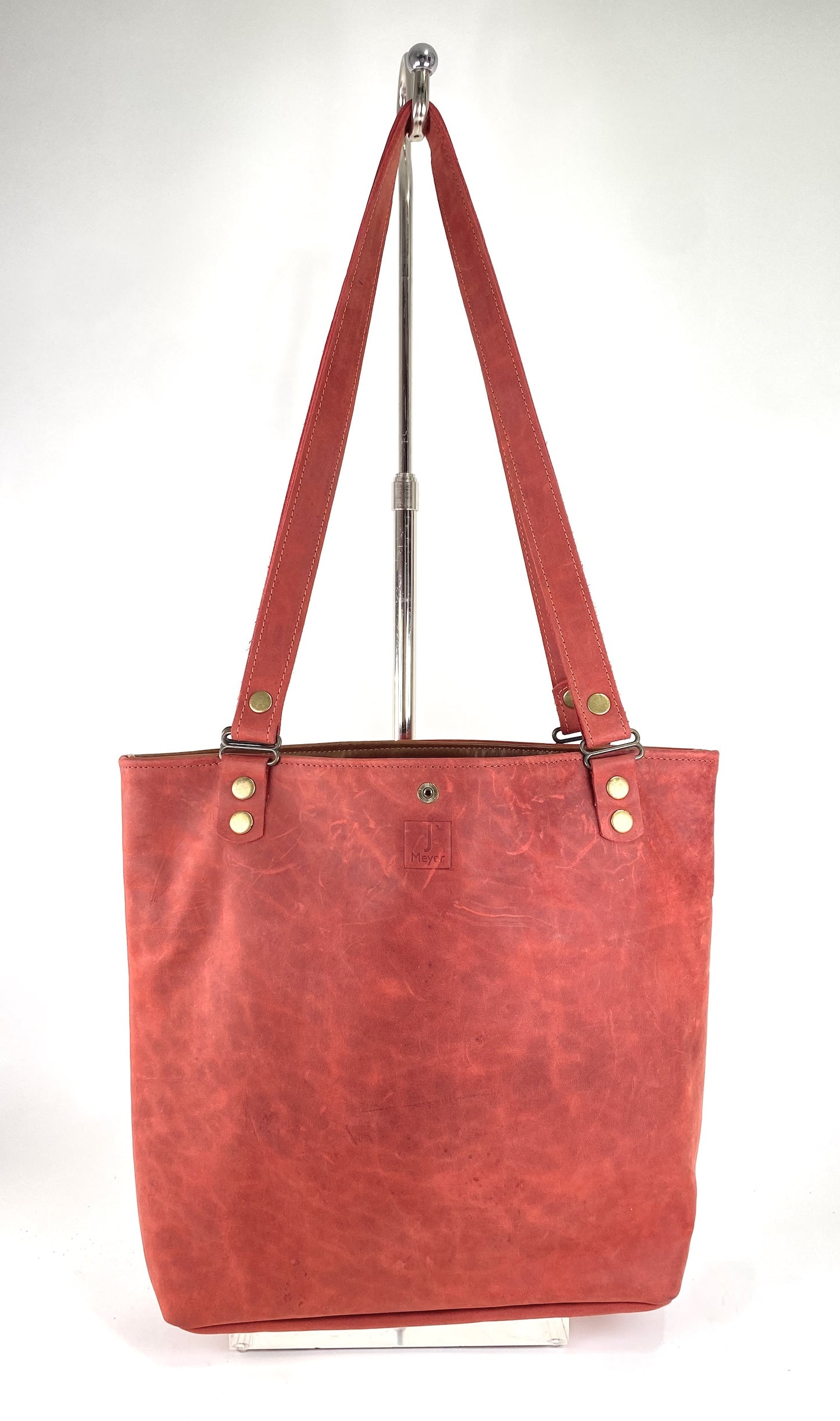 Leather Tote Bag in Tomato Red