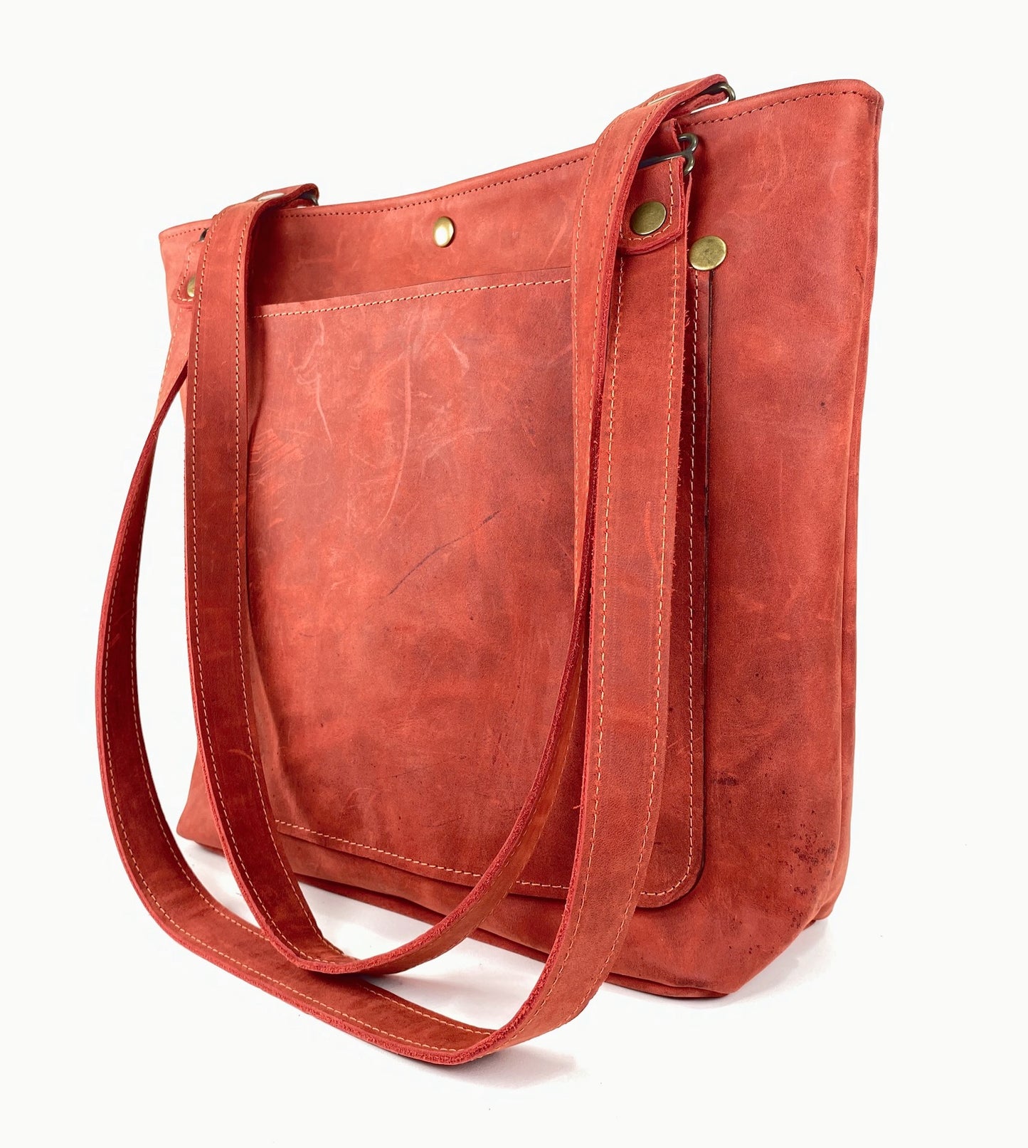 Leather Tote Bag in Tomato Red