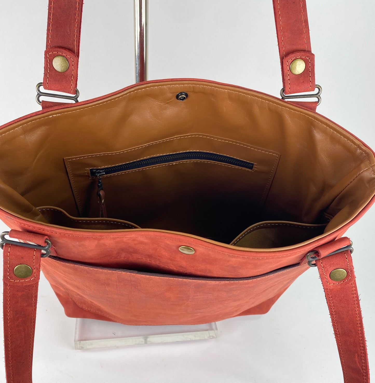 Leather Tote Bag in Tomato Red