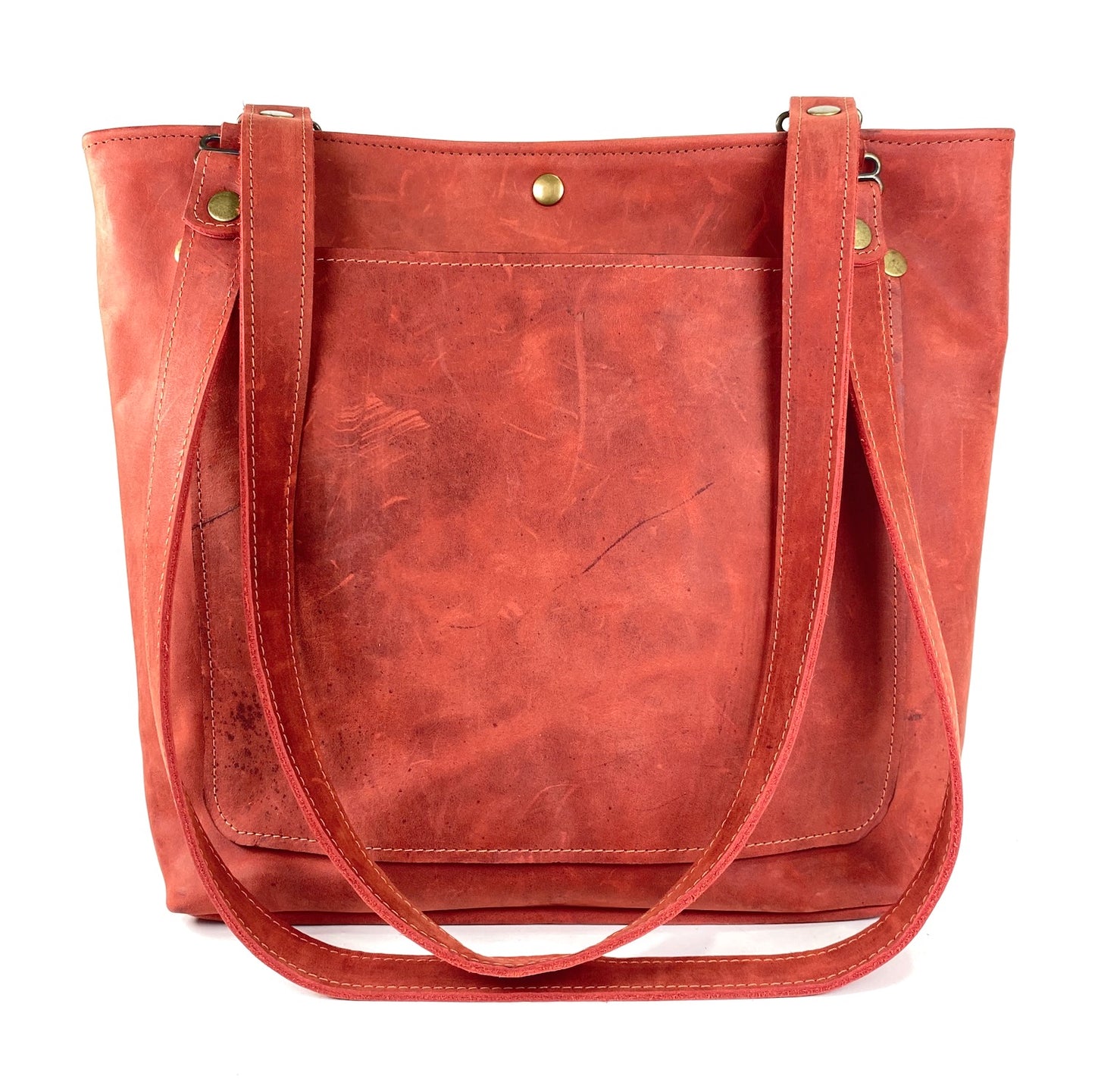 Leather Tote Bag in Tomato Red