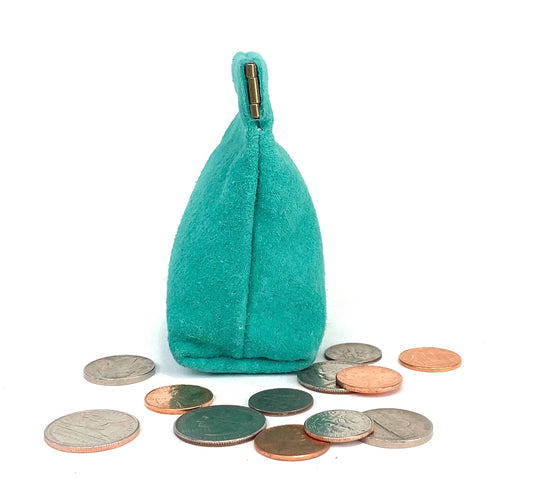 Mint Green Suede Squeeze Coin Pouch Purse